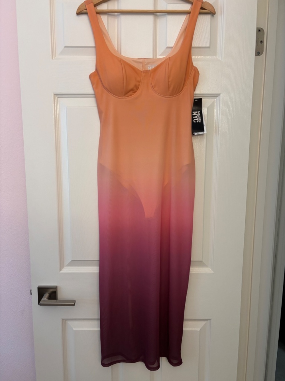 Madden NYC Ombré Mesh Maxi Dress Pink Orange Size S - Picture 4 of 11